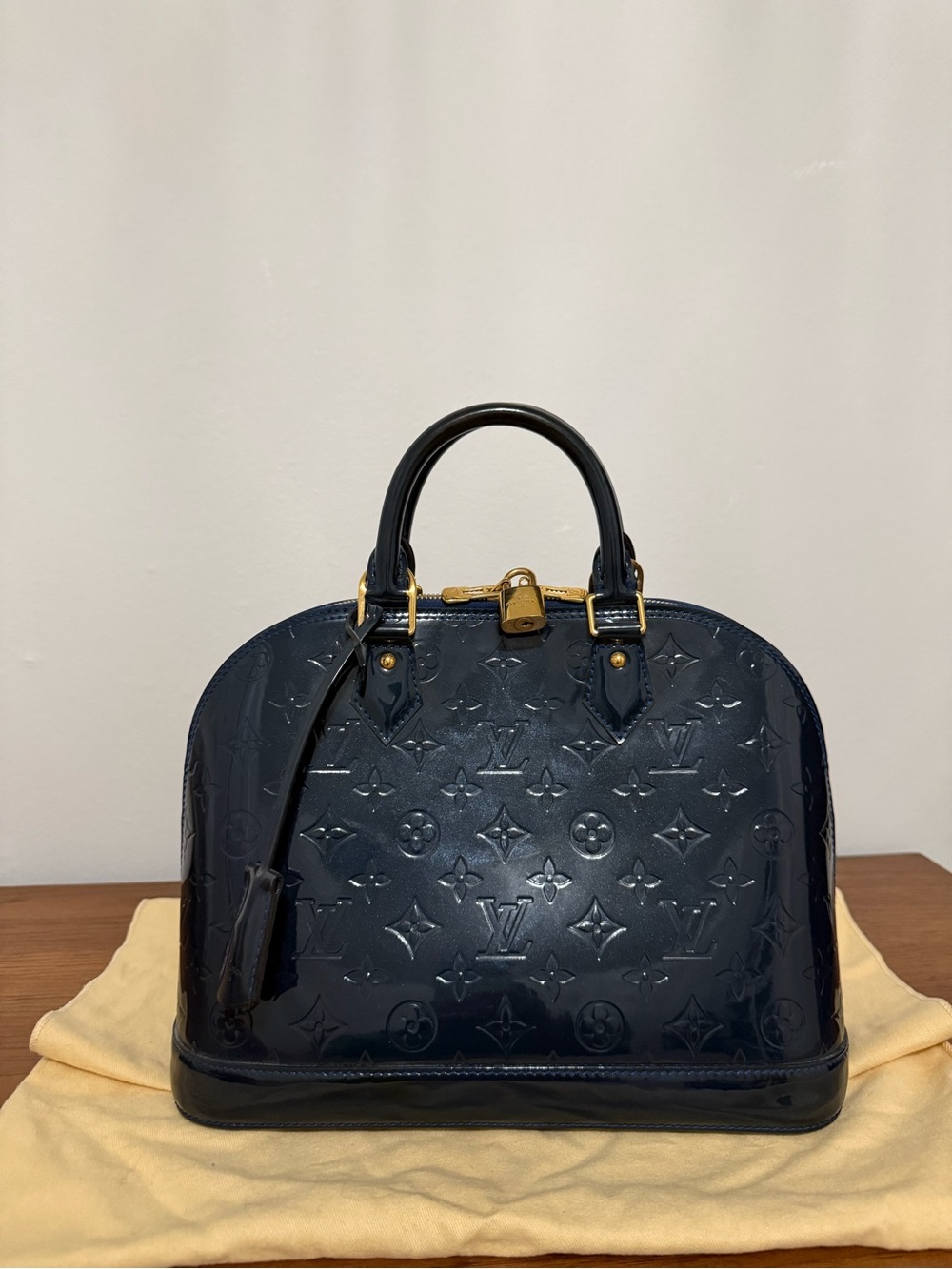 Louis Vuitton Alma PM Bleu Vernis with Gold Hardware
